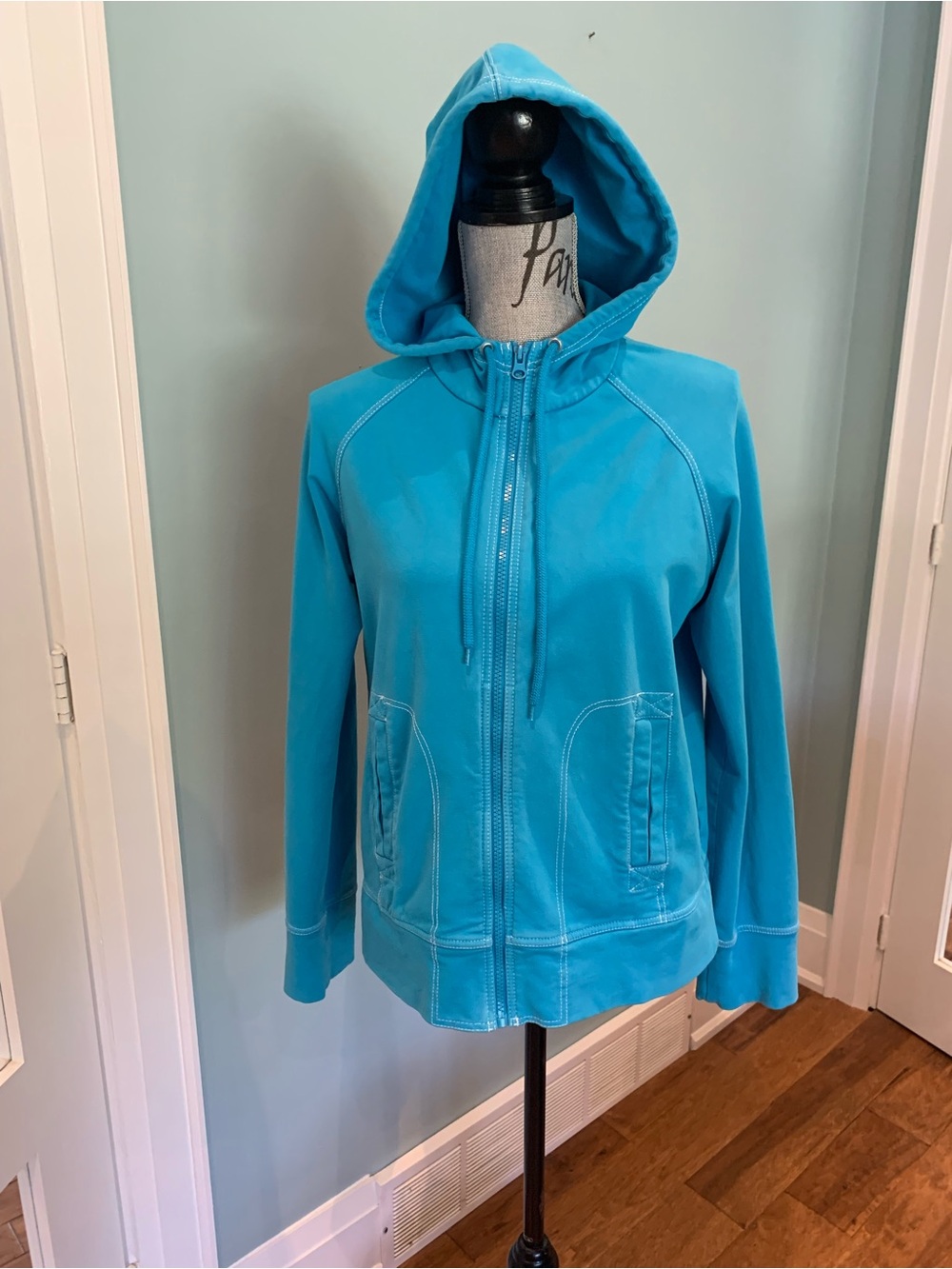 Jones New York Turquoise Hooded Bomber Jacket
